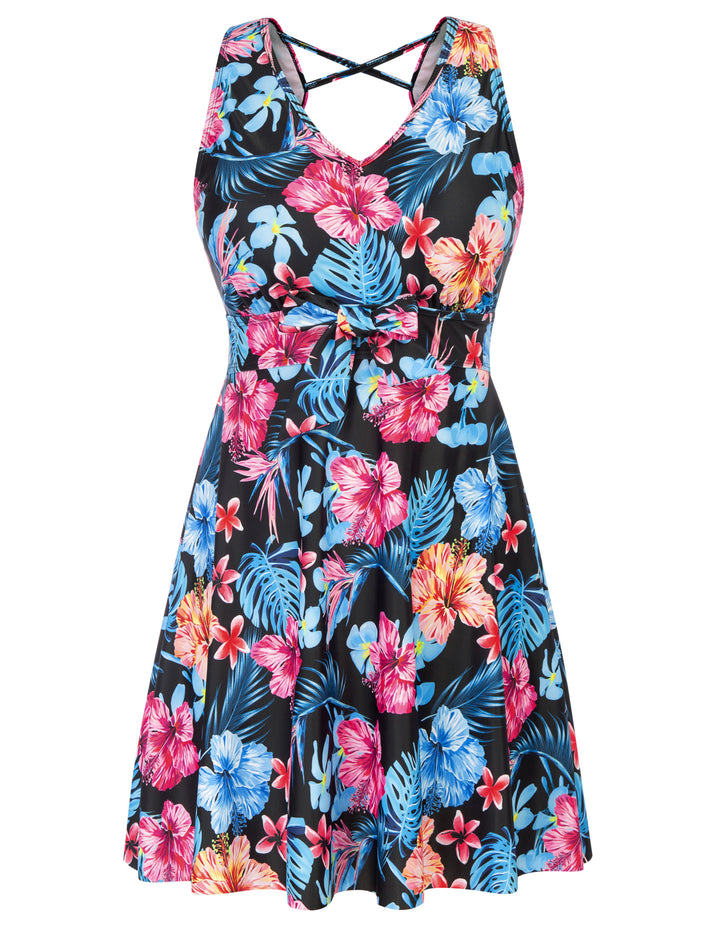 KK Women Separated Swimsuit Sleeveless V-Neck Swim Dress+Briefs Swimwear