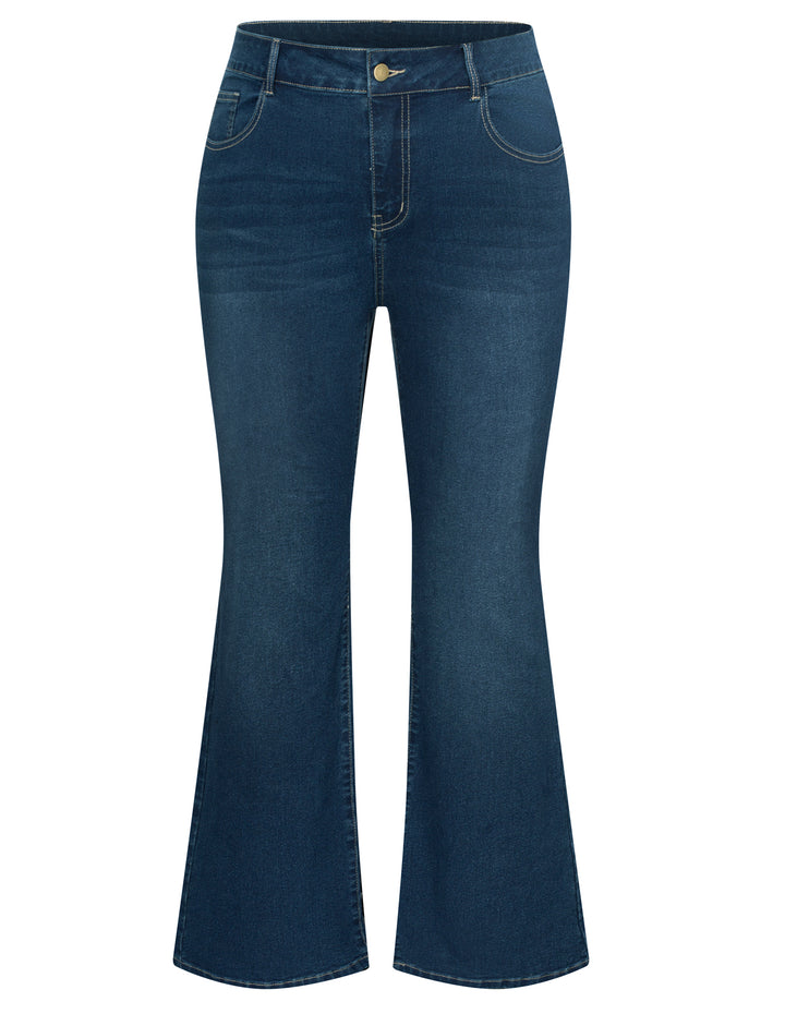 HN Women Plus Size Flared Bottoms High Waist Multi-Pocket Jean Pants Jeans