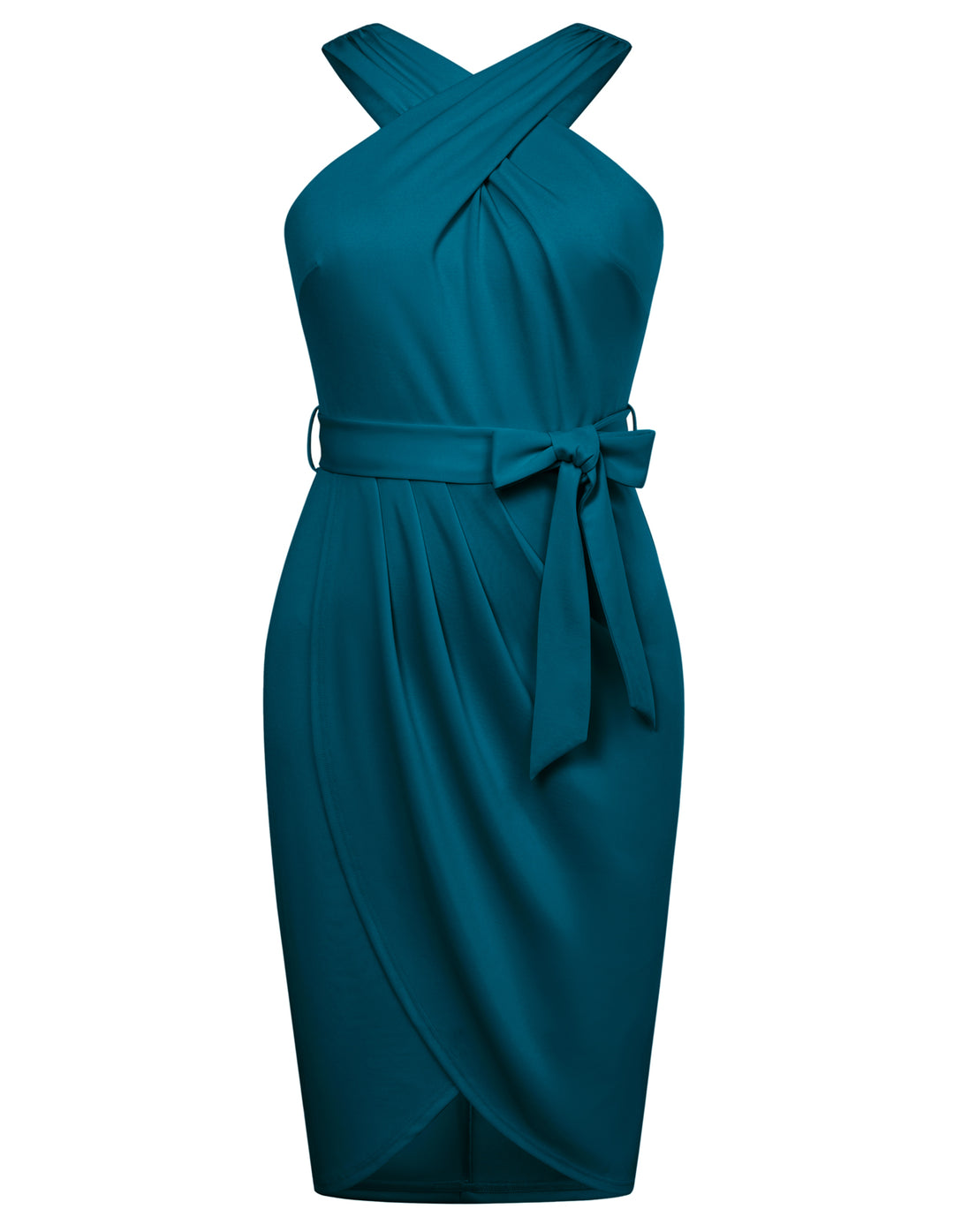 HN Women Plus Size Wrap Front Party Dress Halterneck Ruched Bodycon Dress