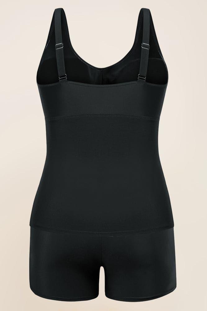 HN Women Plus Size 2pcs Set Padded Tops+High Waist Briefs Tankini - Hanna Nikole#color_black