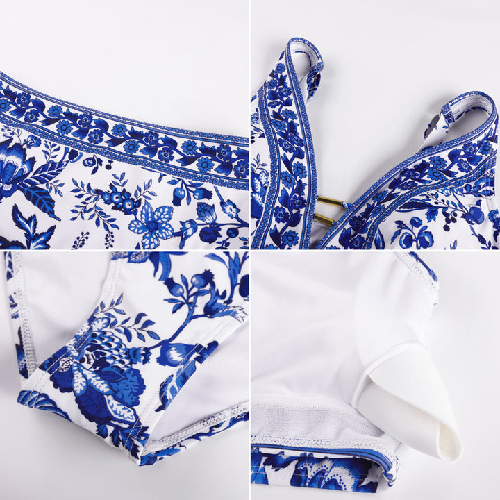 Hanna Nikole Womens High Waisted Bikini Sets Floral Print, 2 Piece Swimsuits Cutout, V Neck Bathing Suits Sexy Swimwear