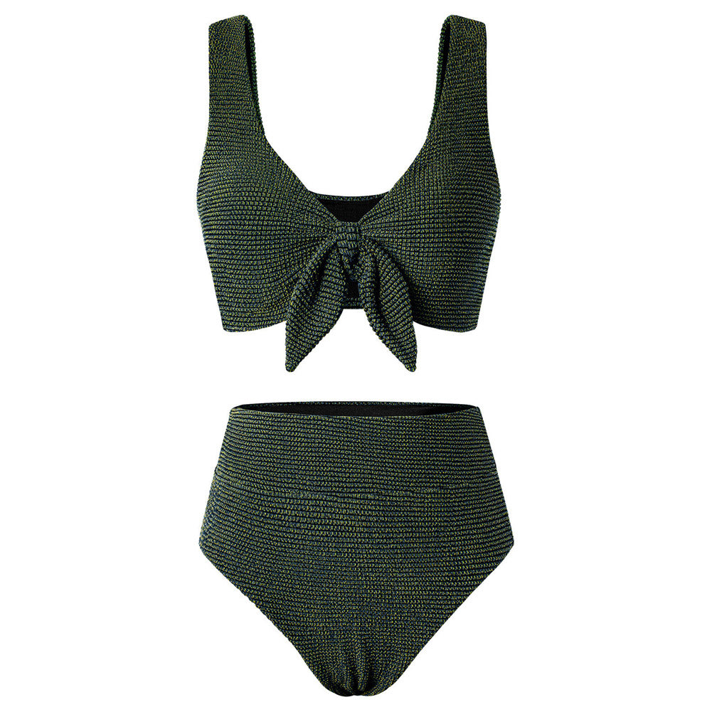 Hanna Nikole Women High Waisted Bikini Sets, Two Piece Swimsuit Tummy Control, Textured Bathing Suits, Tie Knot Swimwear