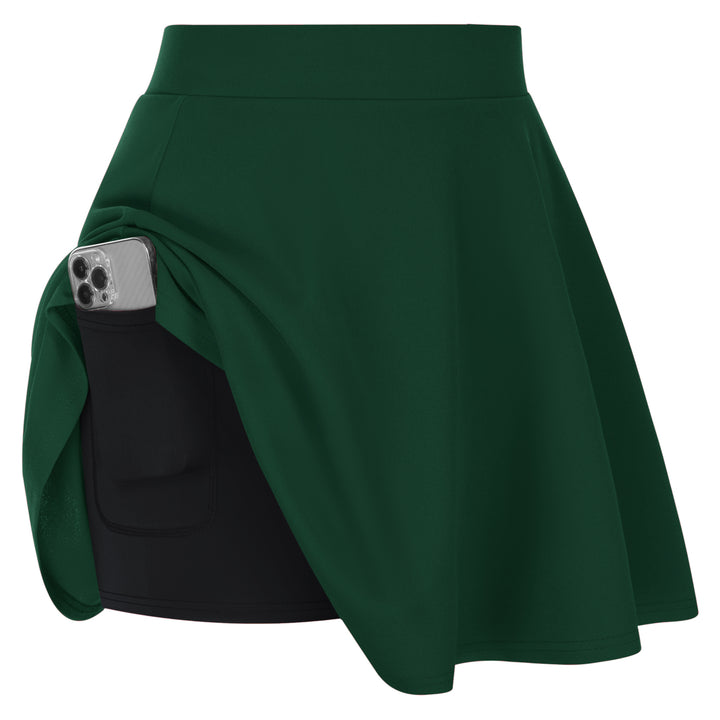 Hanna Nikole Women Plus Size Casual Mini Skater Skirt Elastic Lining High Waist Basic Flared Skorts Pleated with Pocket