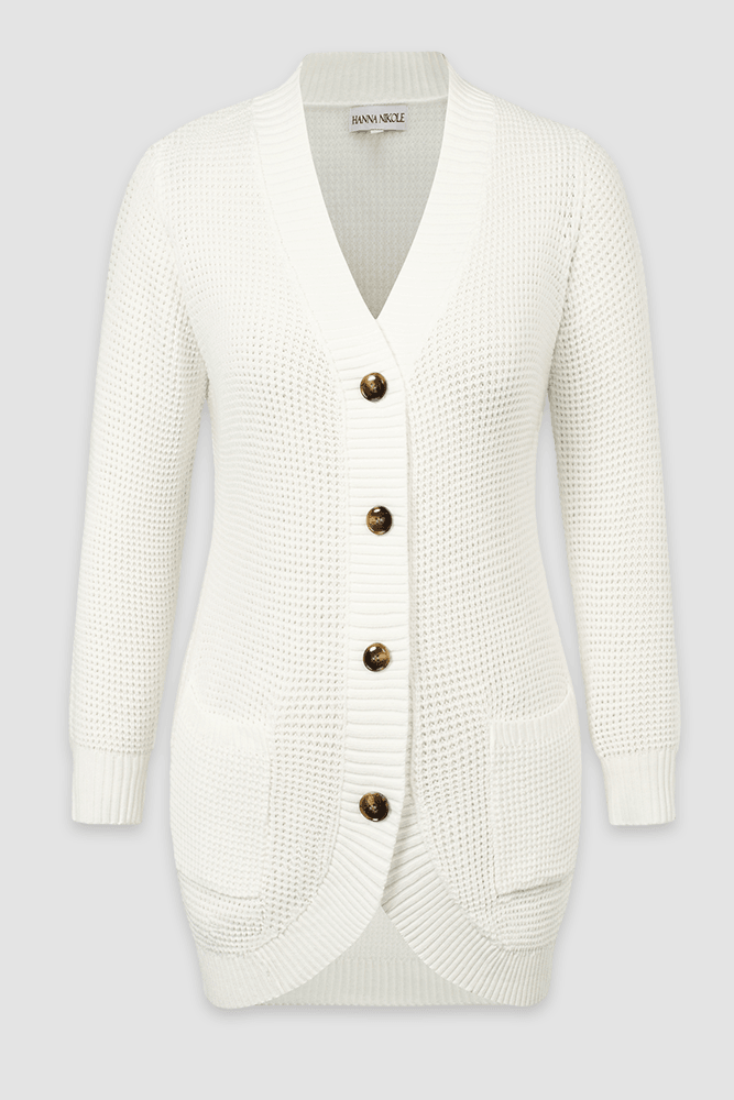 HN Irregular Hem Cardigan with Pocket Long Sleeve V-Neck Sweater - Hanna Nikole