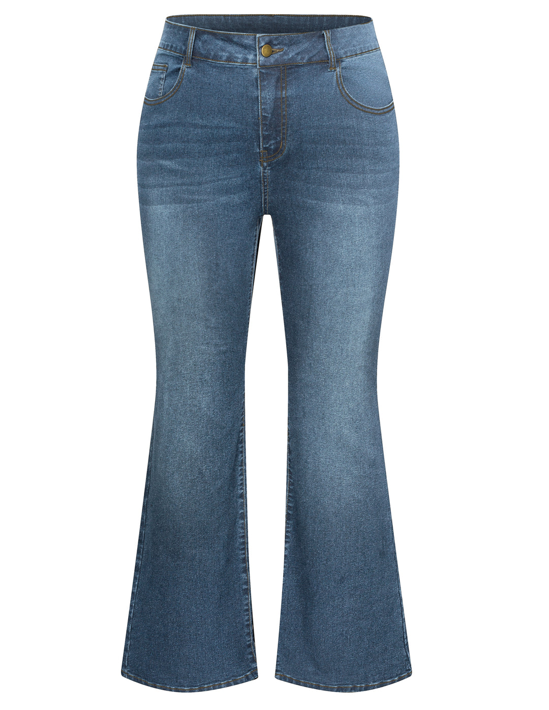 HN Women Plus Size Flared Bottoms High Waist Multi-Pocket Jean Pants Jeans