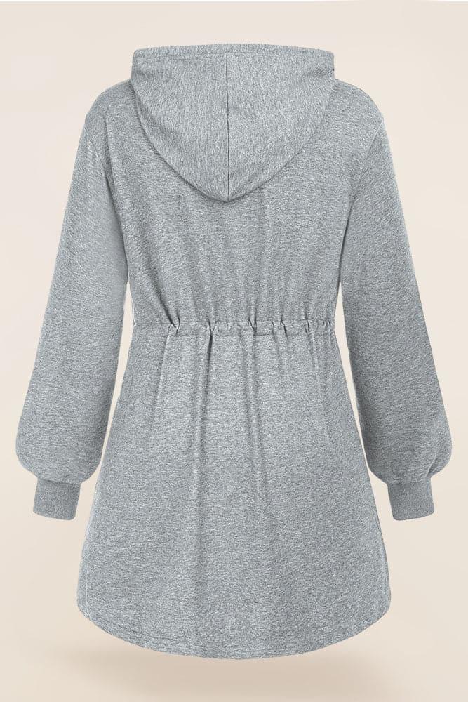 HN Drawstring Waist Coat Long Sleeve Zip-up Hooded Coat - Hanna Nikole