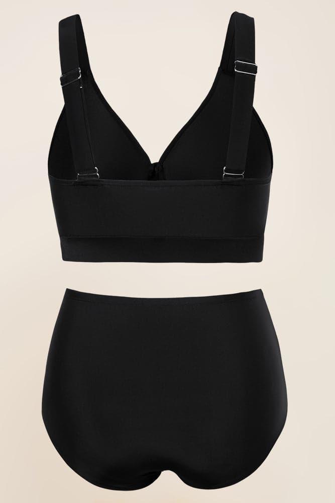 HN Women Plus Size 2pcs Set Swimsuit Cross Over Padded Tops+High Waist Briefs - Hanna Nikole
