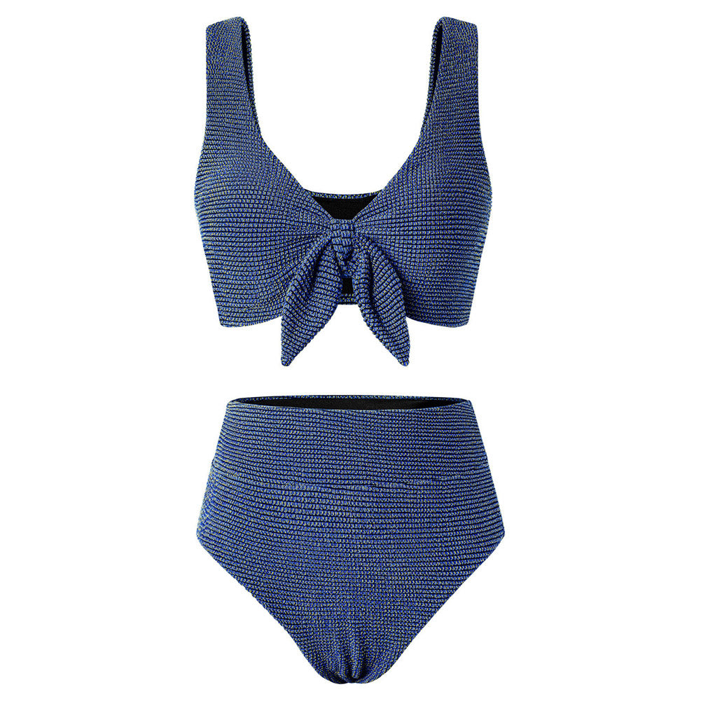 Hanna Nikole Women High Waisted Bikini Sets, Two Piece Swimsuit Tummy Control, Textured Bathing Suits, Tie Knot Swimwear
