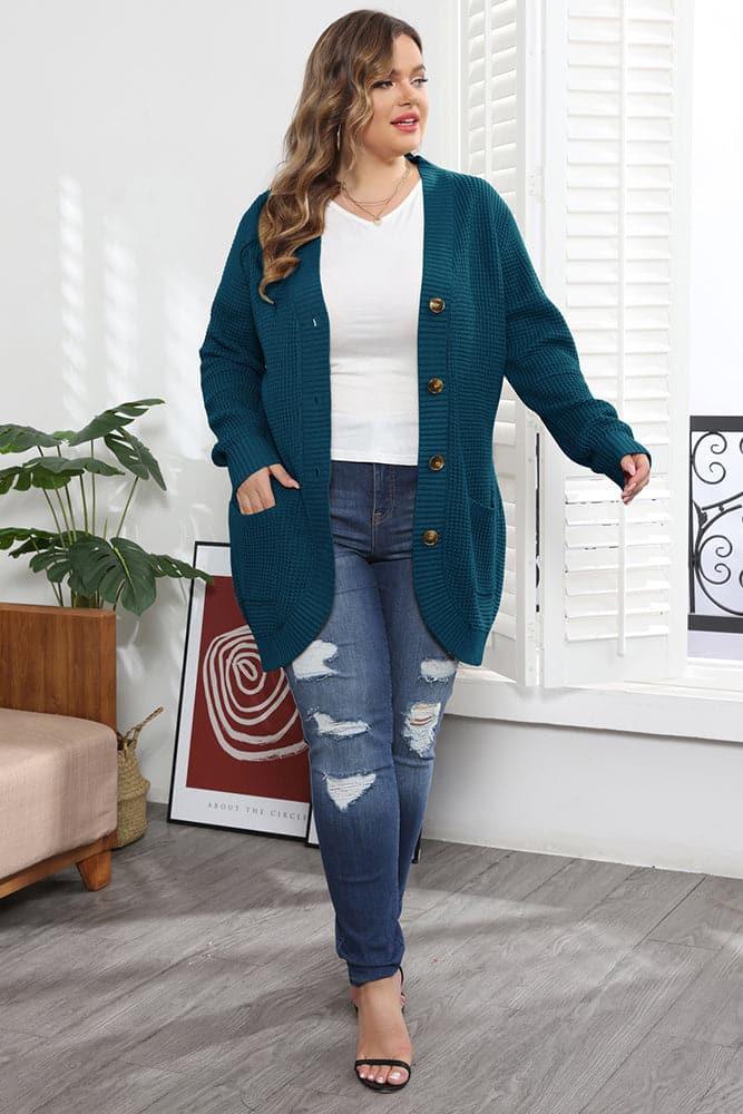 HN Irregular Hem Cardigan with Pocket Long Sleeve V-Neck Sweater - Hanna Nikole