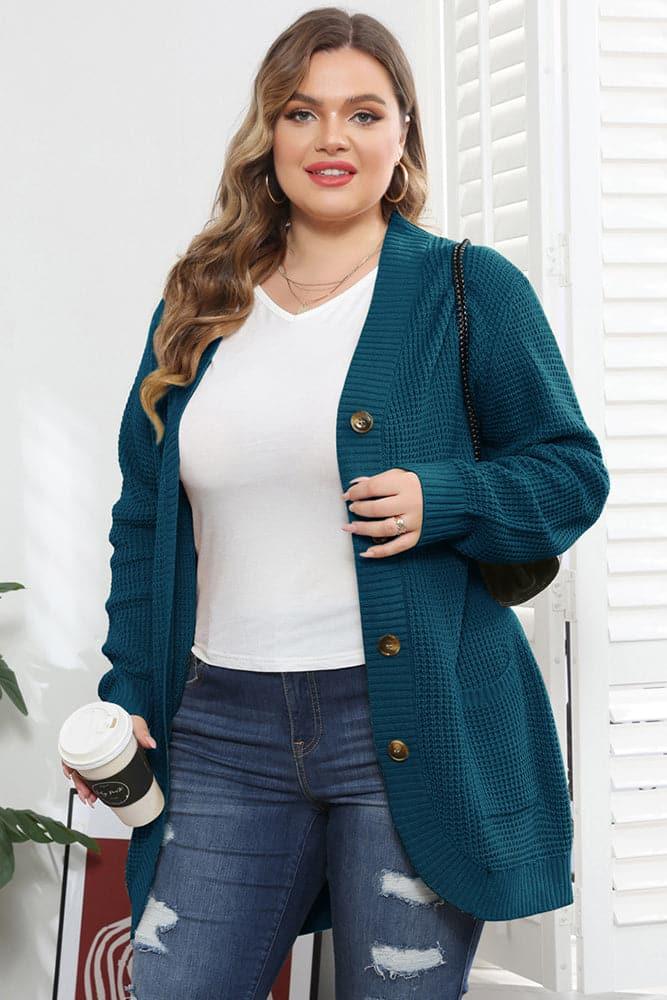 HN Irregular Hem Cardigan with Pocket Long Sleeve V-Neck Sweater - Hanna Nikole