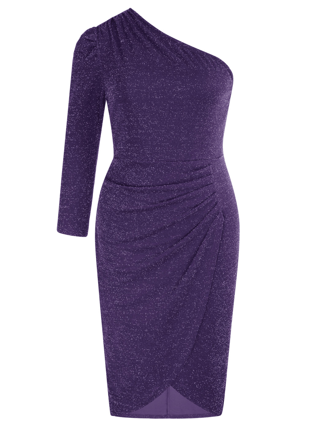 HN Ruched Party Long Sleeve Oblique Neck Dress
