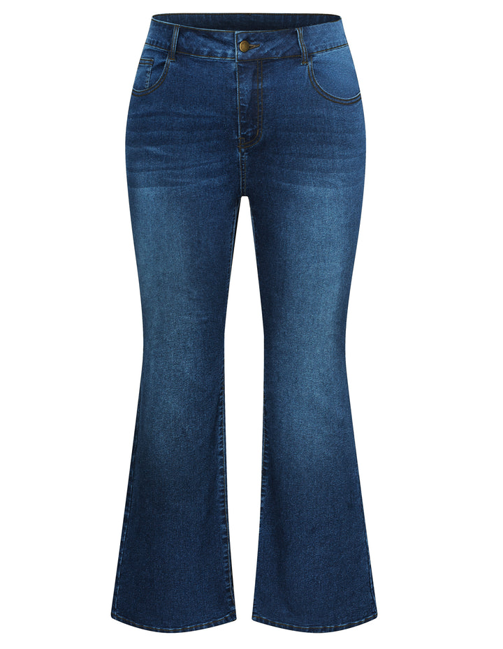 HN Women Plus Size Flared Bottoms High Waist Multi-Pocket Jean Pants Jeans