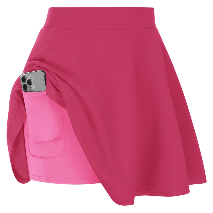 Hanna Nikole Women Plus Size Casual Mini Skater Skirt Elastic Lining High Waist Basic Flared Skorts Pleated with Pocket