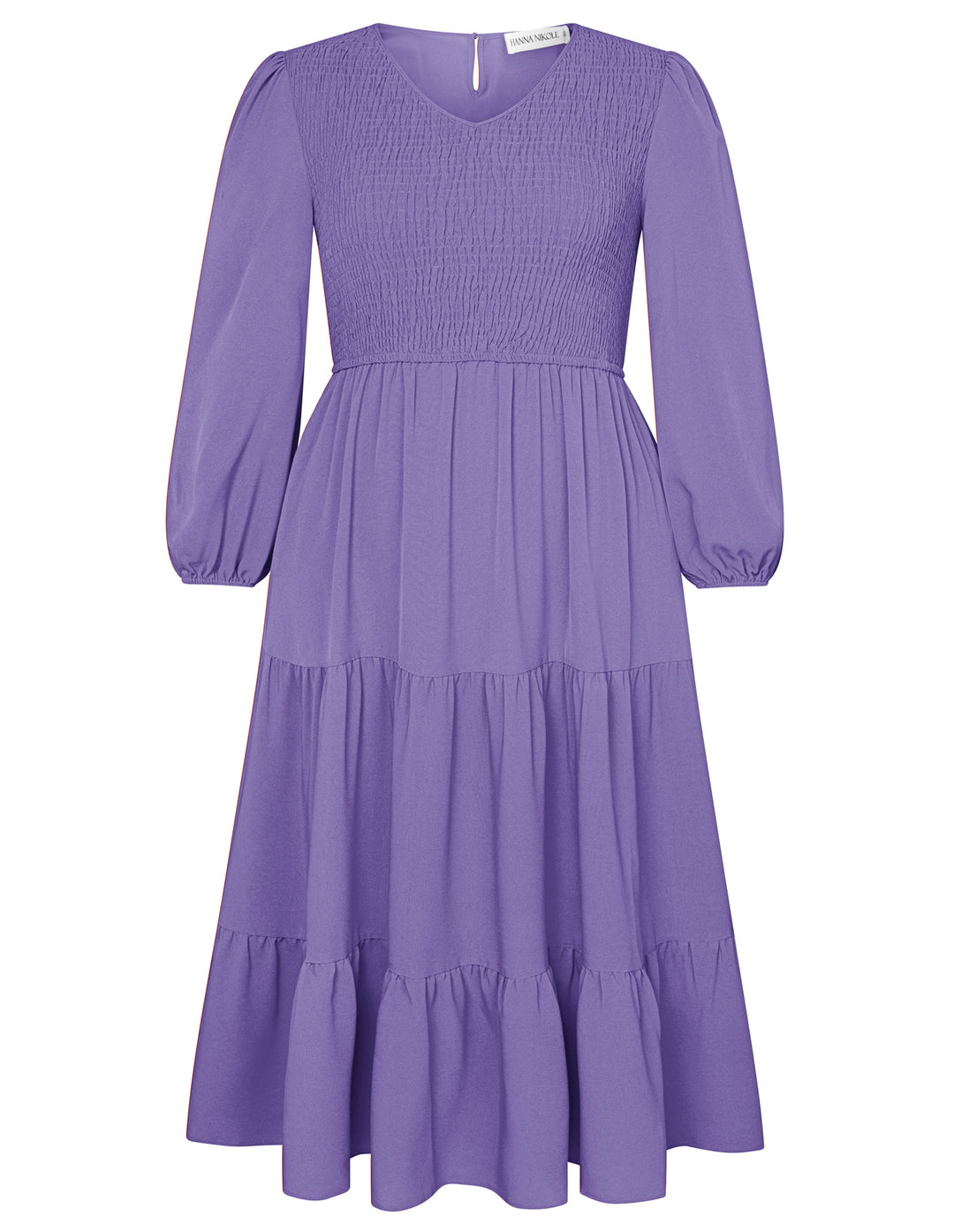 HN Women Plus Size Elastic Waist Dress Long Sleeve V-Neck Tiered A-Line Dress