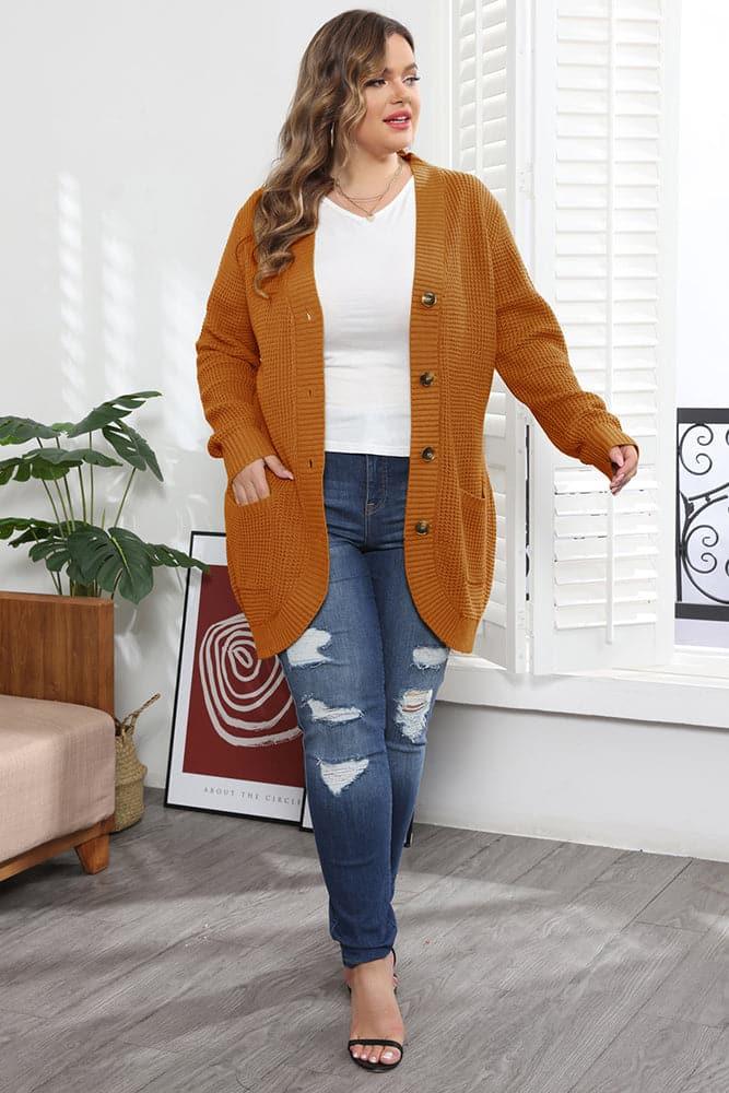 HN Irregular Hem Cardigan with Pocket Long Sleeve V-Neck Sweater - Hanna Nikole