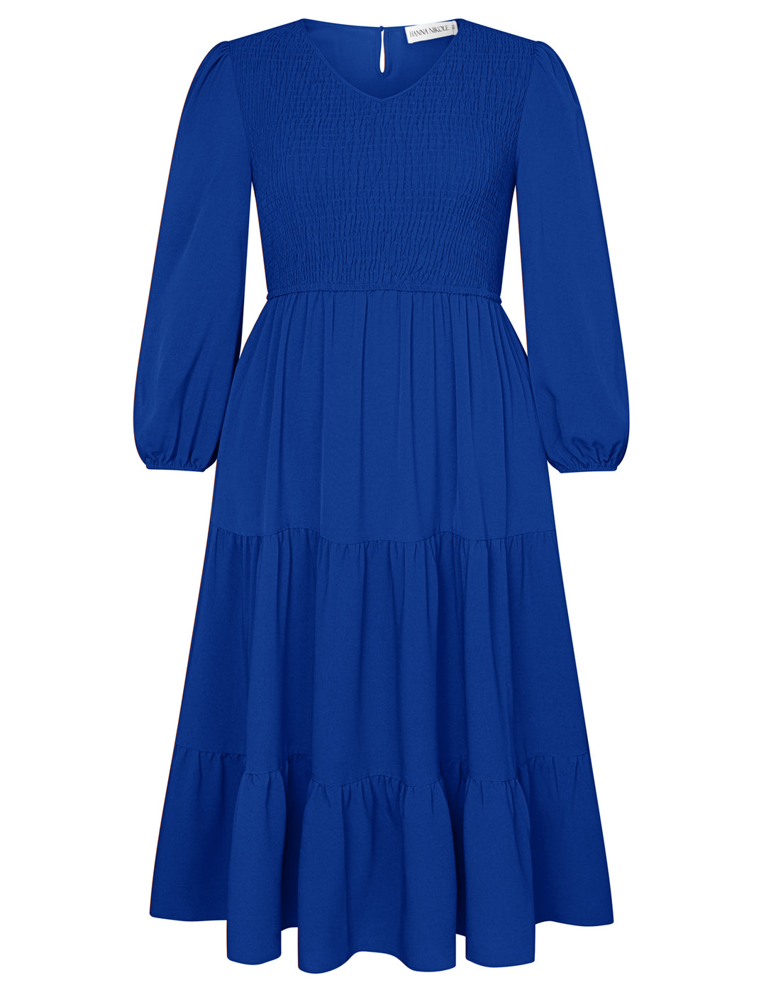 HN Women Plus Size Elastic Waist Dress Long Sleeve V-Neck Tiered A-Line Dress