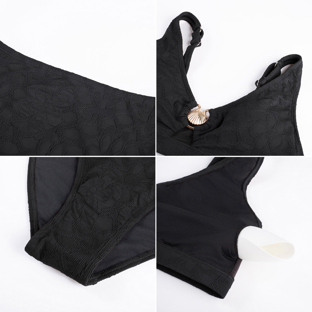 Hanna Nikole Women High Waisted Bikini Sets, 2 Piece Swimsuits Tummy Control, Textured Bathing Suit, Metal Cutout Swimwear