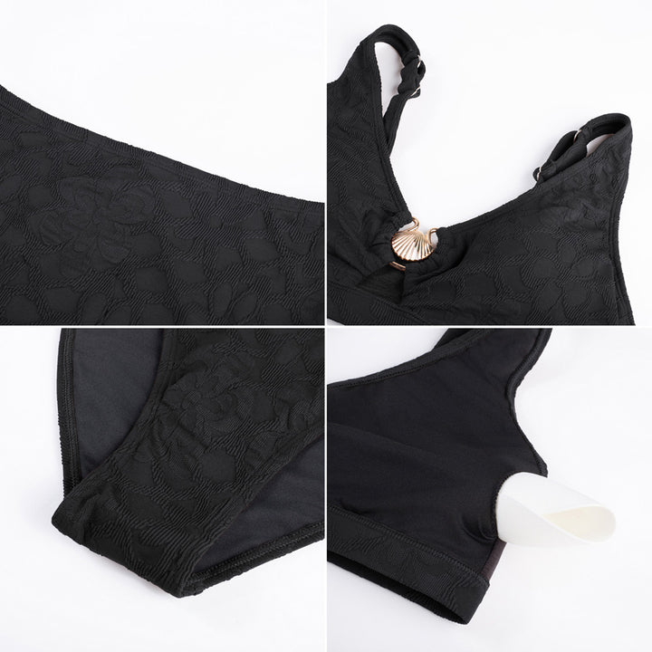 Hanna Nikole Women High Waisted Bikini Sets, 2 Piece Swimsuits Tummy Control, Textured Bathing Suit, Metal Cutout Swimwear