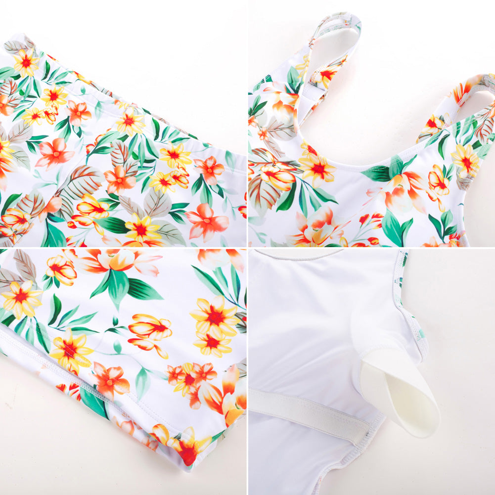 KK Women 2pcs Set Swimsuit Front Slit Padded Swim Dress+High Waist Briefs