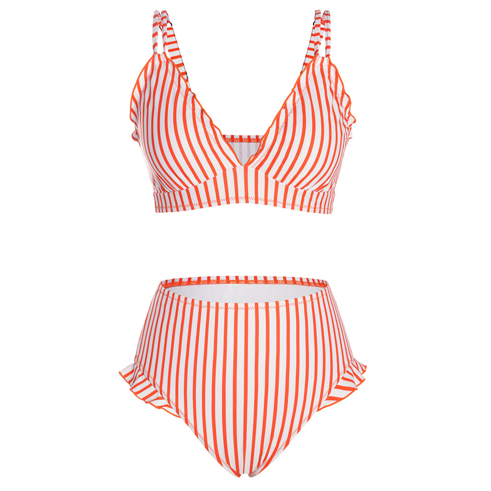 Hanna Nikole Women High Waisted Bikini Sets Ruffle, 2 Piece Bathing Suit Tummy Control, Sexy Retro Swimsuits Beachwear