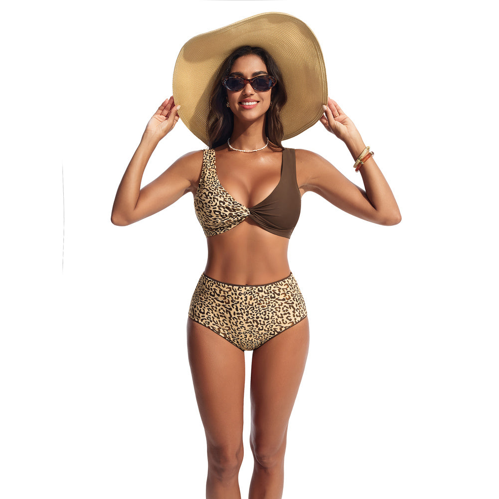 Hanna Nikole High Waisted Bikini Sets for Women, Color Block Swimsuits, Deep V Twist Front Bikini Top + Reversible Bottom