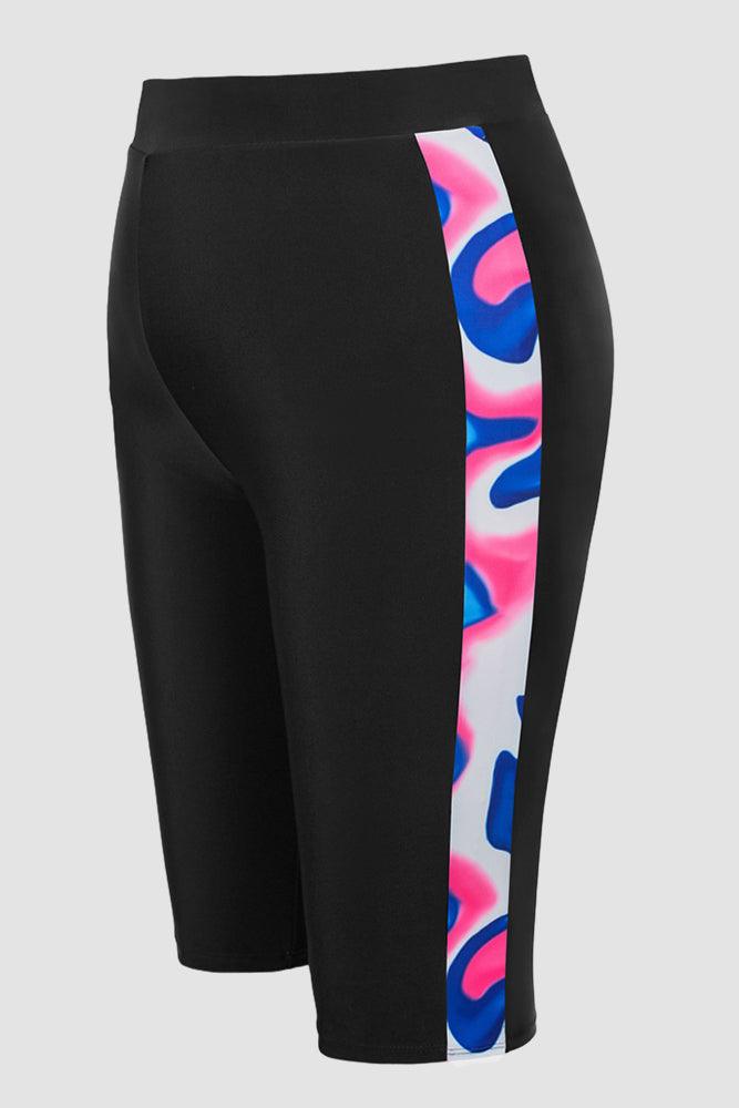 HN Women Plus Size Contrast Color Swimsuit U-Neck Padded Tops+Knee
