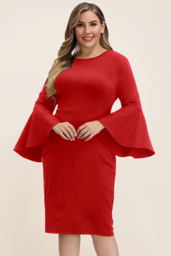 Hanna Nikole Plus Size Wear to Work Dress for Women V Neck Bell Sleeve  Ruched Wrap Office Party Pencil Dresses Black 1X at  Women's Clothing  store