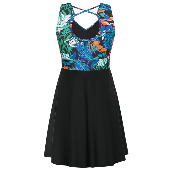 KK Women Separated Swimsuit Sleeveless V-Neck Swim Dress+Briefs Swimwear