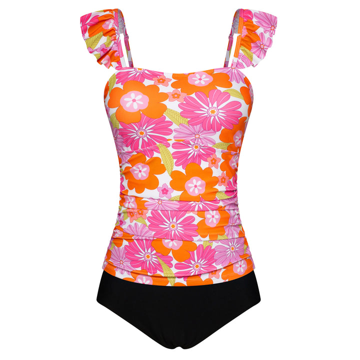 KK Women 2pcs Set Swimsuit Ruched Padded Swim Tops+Briefs Swimwear