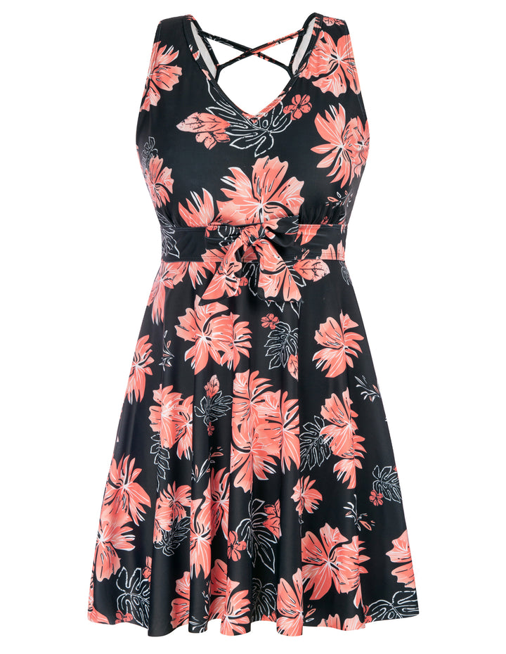 KK Women Separated Swimsuit Sleeveless V-Neck Swim Dress+Briefs Swimwear