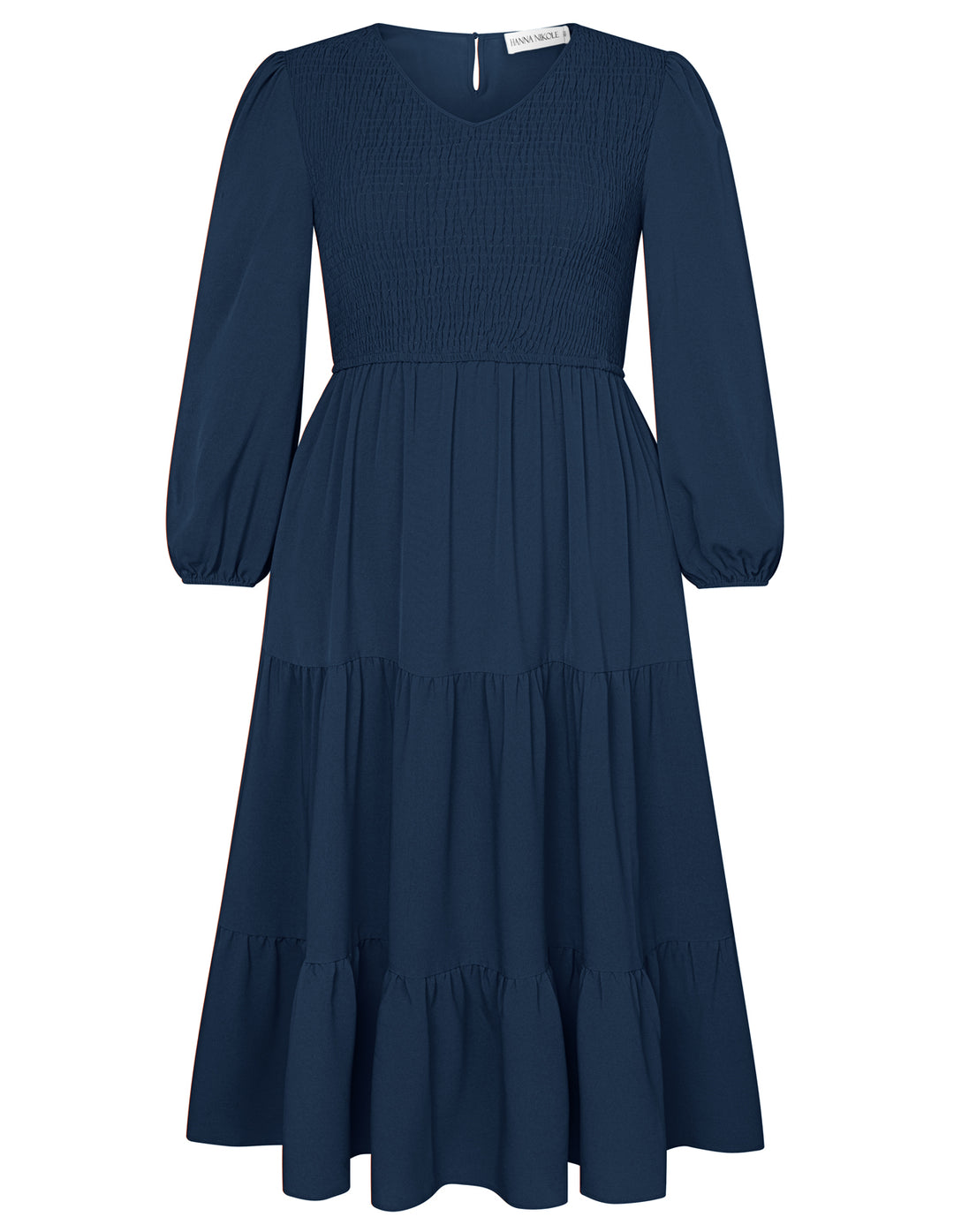 HN Women Plus Size Elastic Waist Dress Long Sleeve V-Neck Tiered A-Line Dress