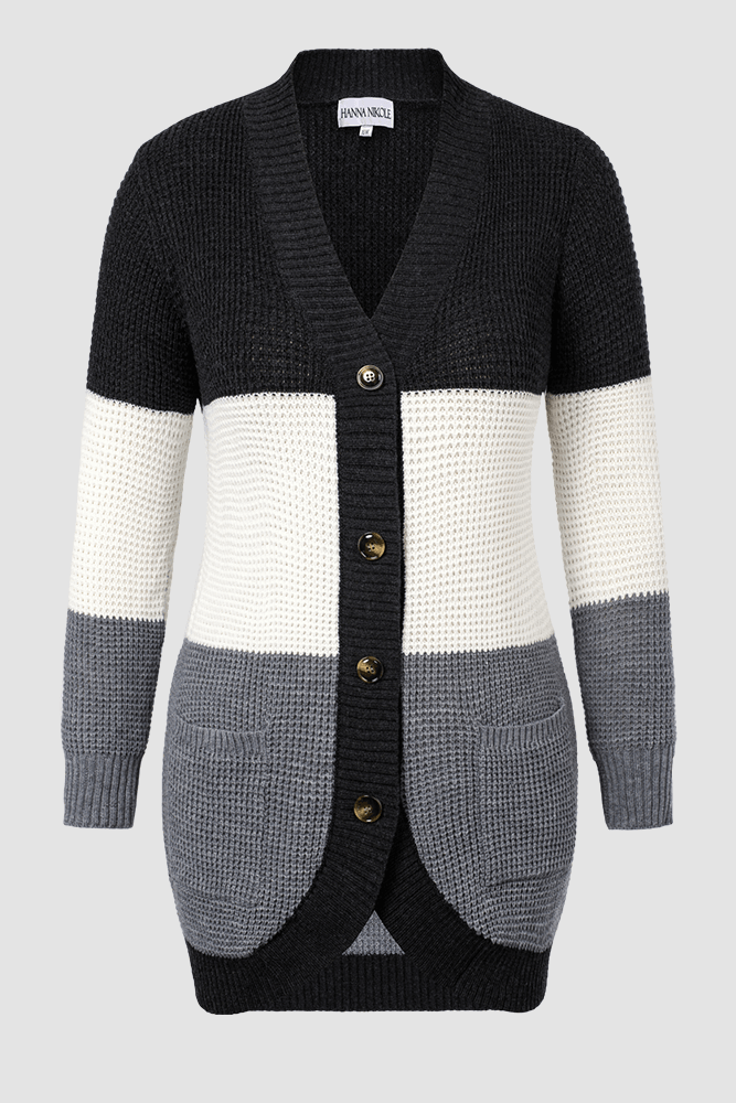 HN Irregular Hem Cardigan with Pocket Long Sleeve V-Neck Sweater - Hanna Nikole