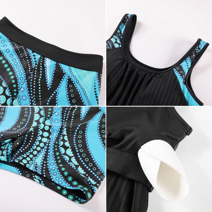 Hanna Nikole Tankini Swimsuits for Women, Textured Modest Swimsuit, Blouson Tankini with Sports Bra and Boyshorts