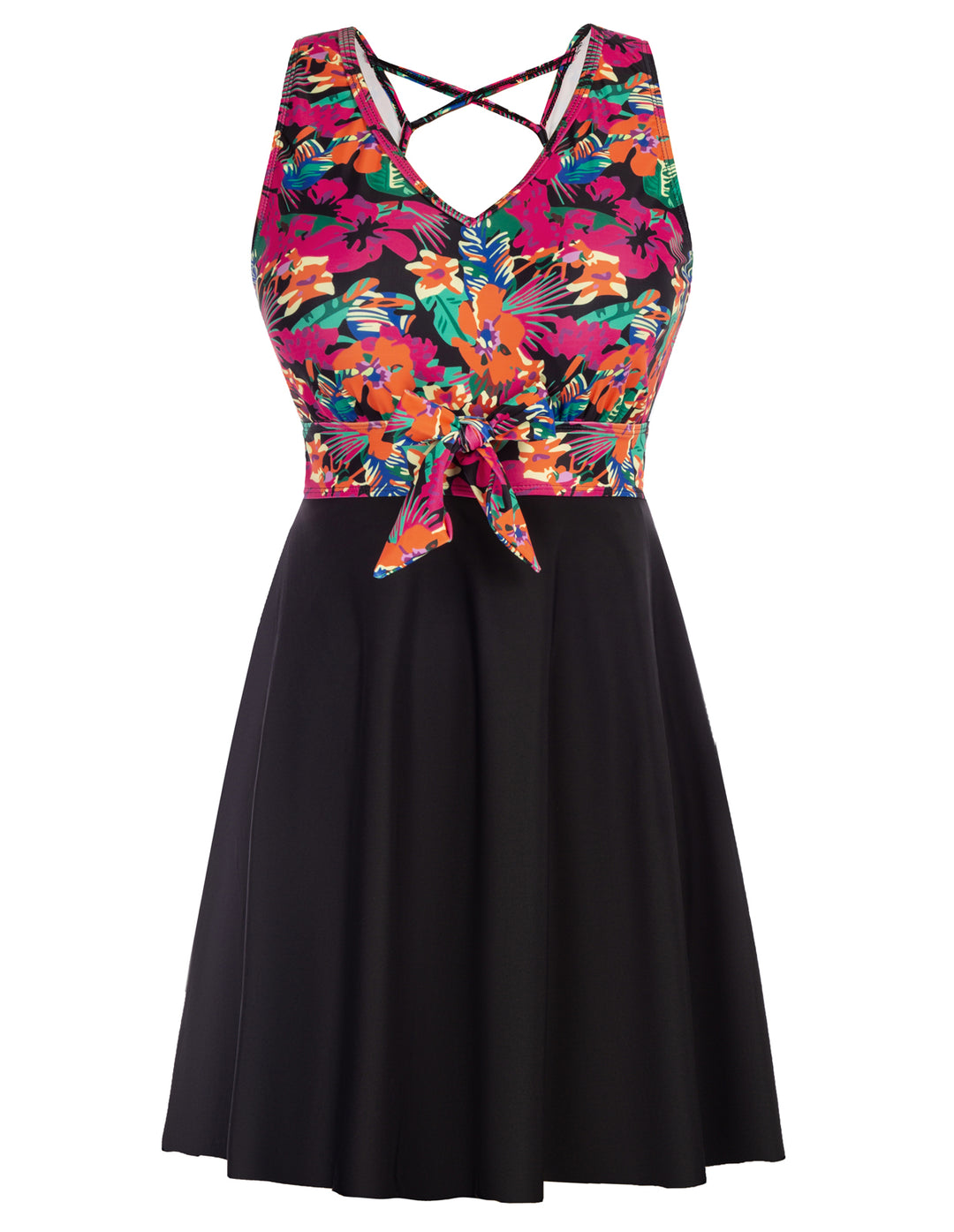 KK Women Separated Swimsuit Sleeveless V-Neck Swim Dress+Briefs Swimwear