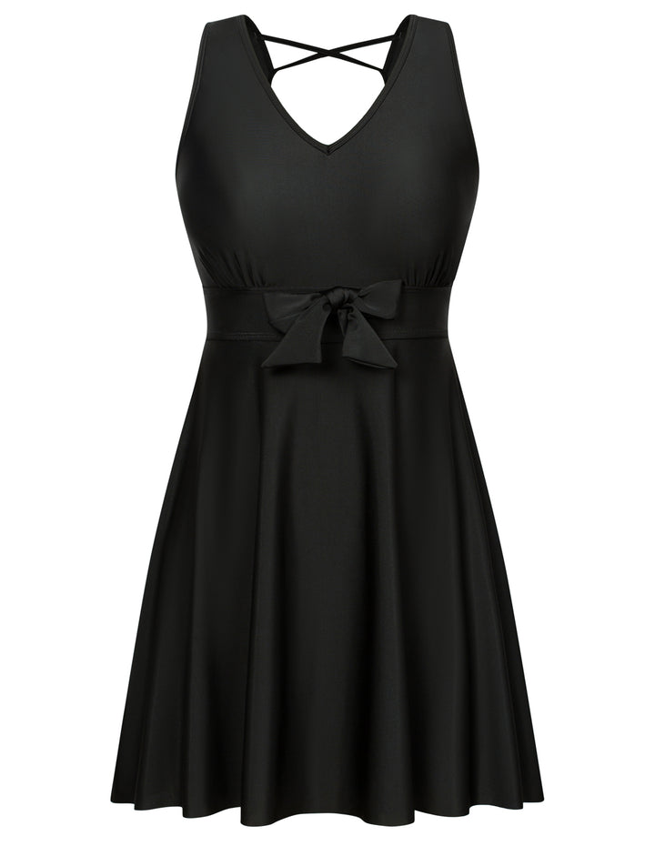 KK Women Separated Swimsuit Sleeveless V-Neck Swim Dress+Briefs Swimwear