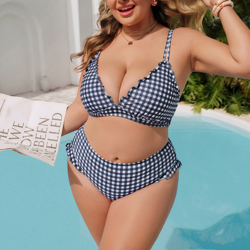 Hanna Nikole Women High Waisted Bikini Sets Ruffle, 2 Piece Bathing Suit Tummy Control, Sexy Retro Swimsuits Beachwear