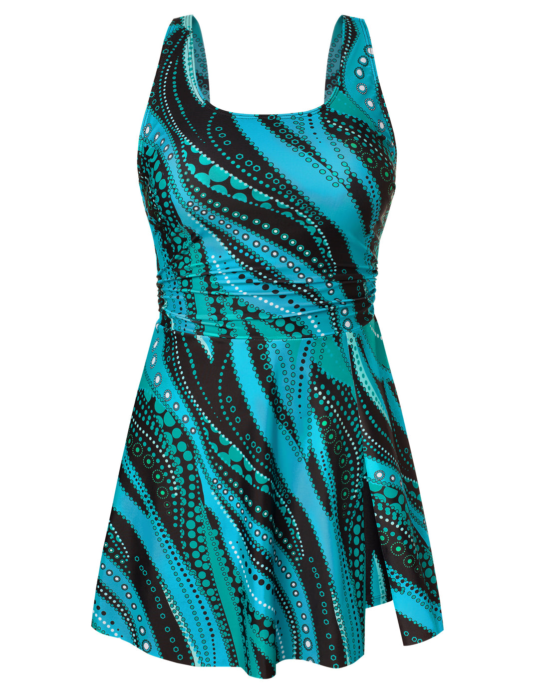 KK Women 2pcs Set Swimsuit Front Slit Padded Swim Dress+High Waist Briefs