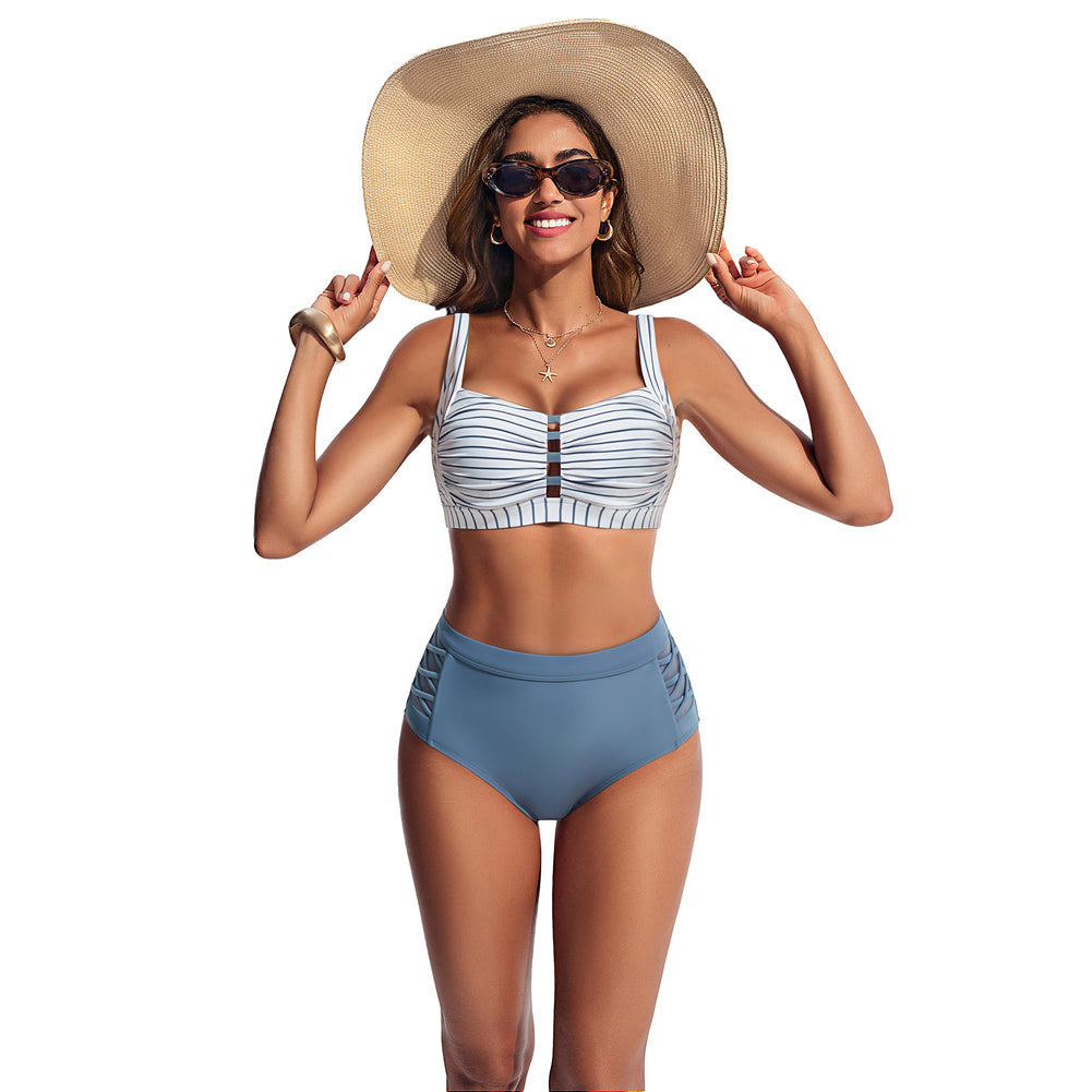 Hanna Nikole Women's Bikini Sets High Waisted, 2 Piece Bathing Suit Tummy Control, Push Up Cutout Ruched Swimsuit Beachwear