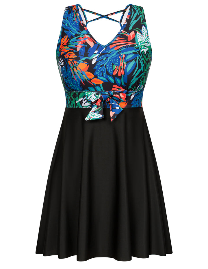 KK Women Separated Swimsuit Sleeveless V-Neck Swim Dress+Briefs Swimwear