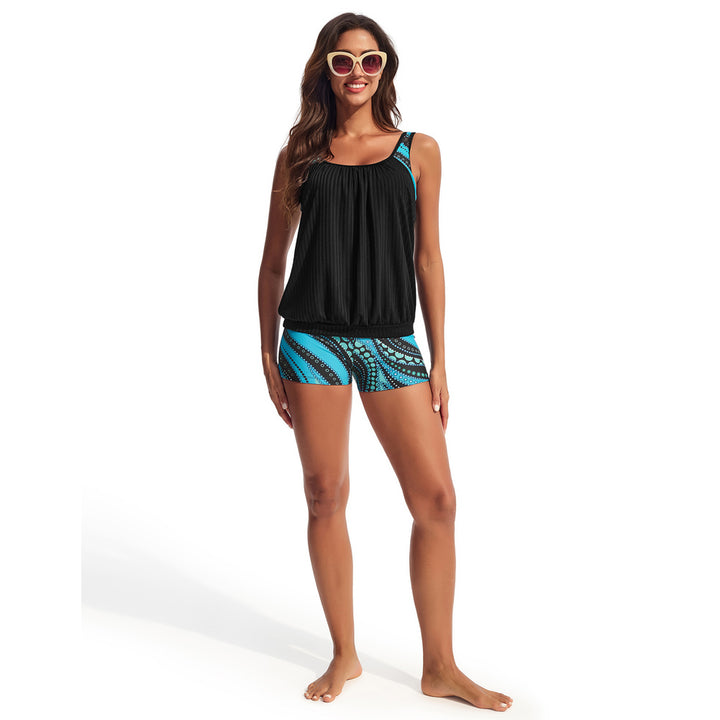 Hanna Nikole Tankini Swimsuits for Women, Textured Modest Swimsuit, Blouson Tankini with Sports Bra and Boyshorts