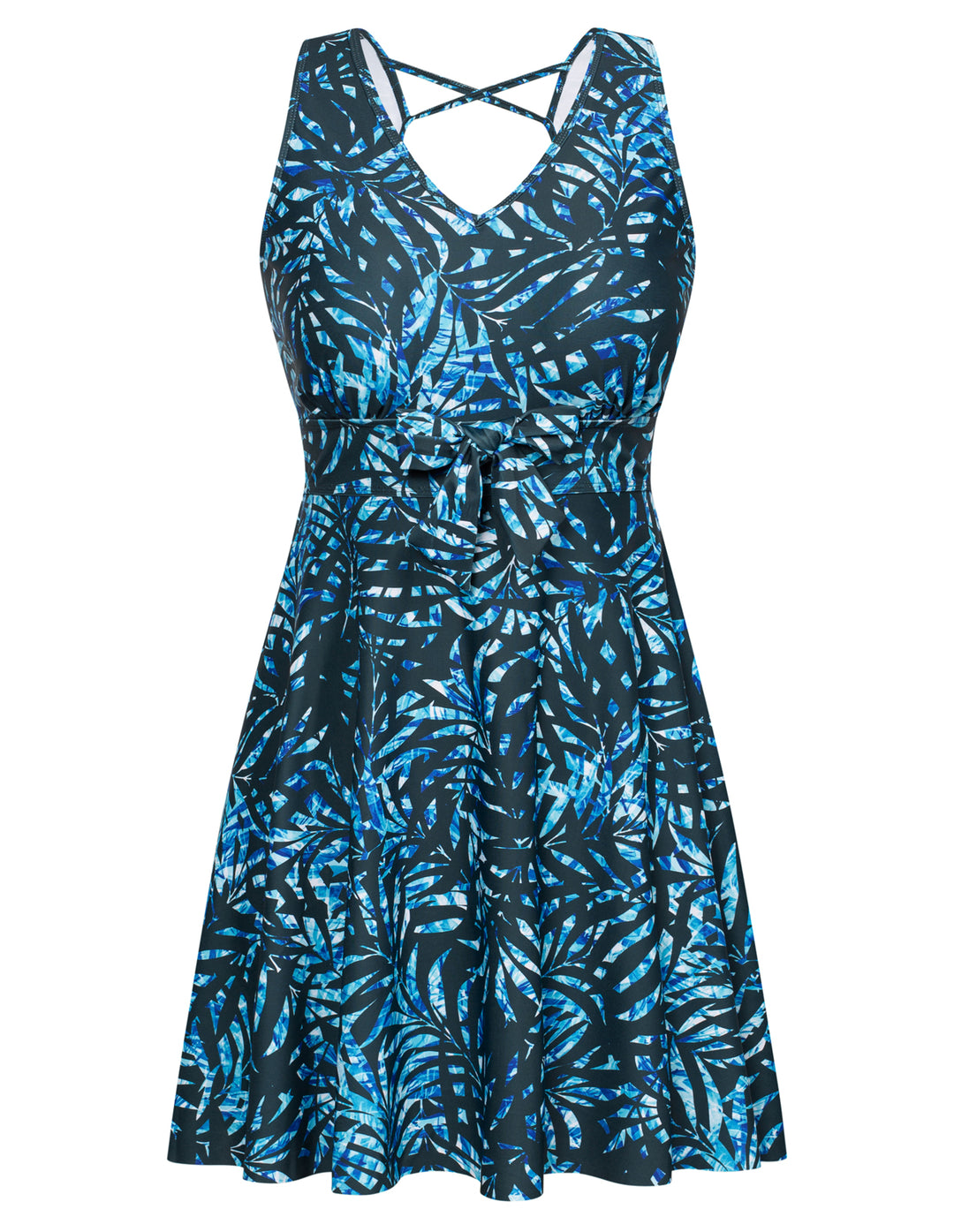 KK Women Separated Swimsuit Sleeveless V-Neck Swim Dress+Briefs Swimwear
