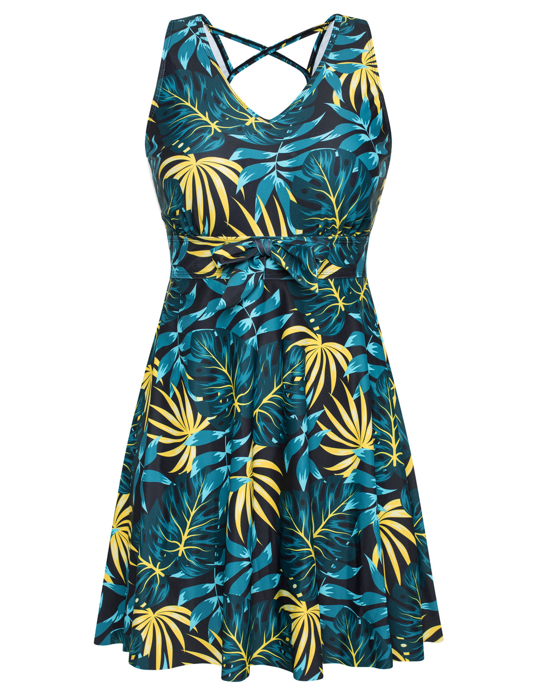 KK Women Separated Swimsuit Sleeveless V-Neck Swim Dress+Briefs Swimwear