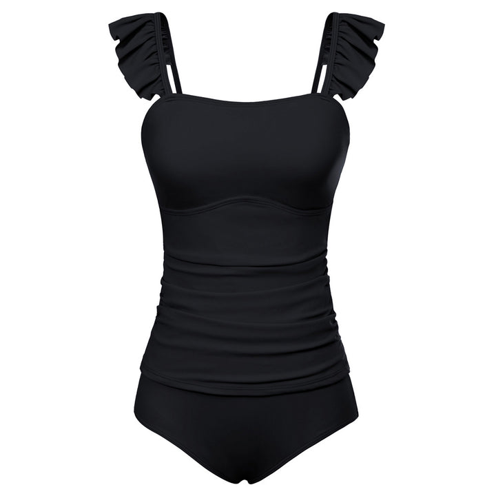 KK Women 2pcs Set Swimsuit Ruched Padded Swim Tops+Briefs Swimwear