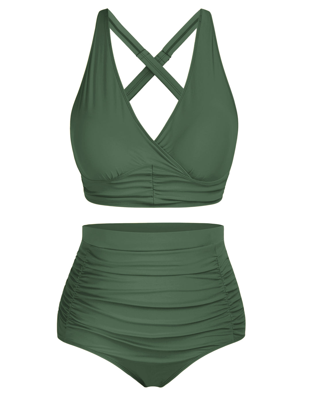 Hanna Nikole Women's Plus Size Halter V Neck Bikini Swimsuits High Waisted Ruched Tummy Control Swimwear