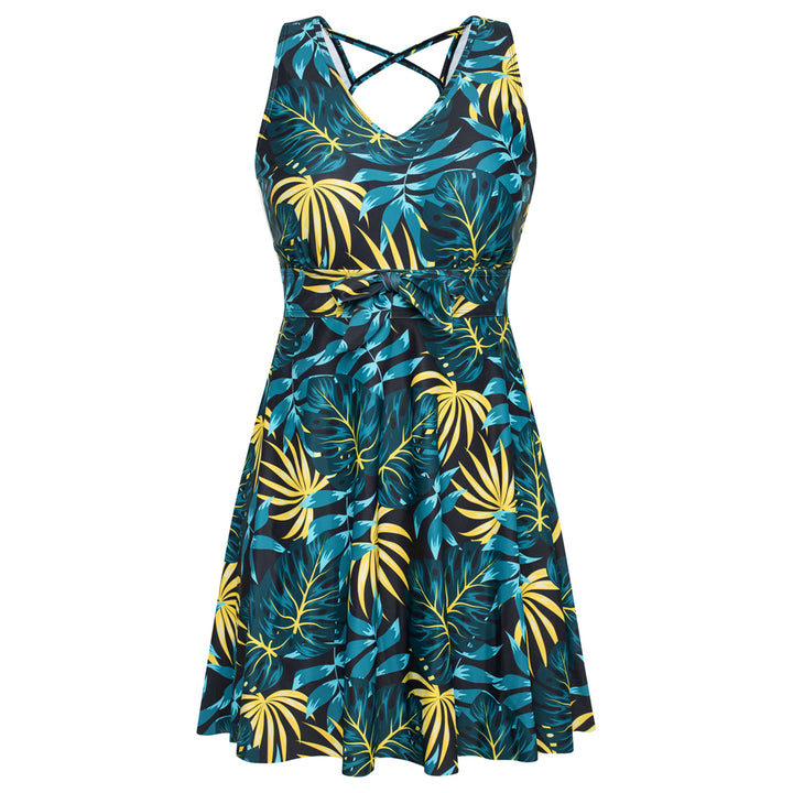 KK Women Separated Swimsuit Sleeveless V-Neck Swim Dress+Briefs Swimwear