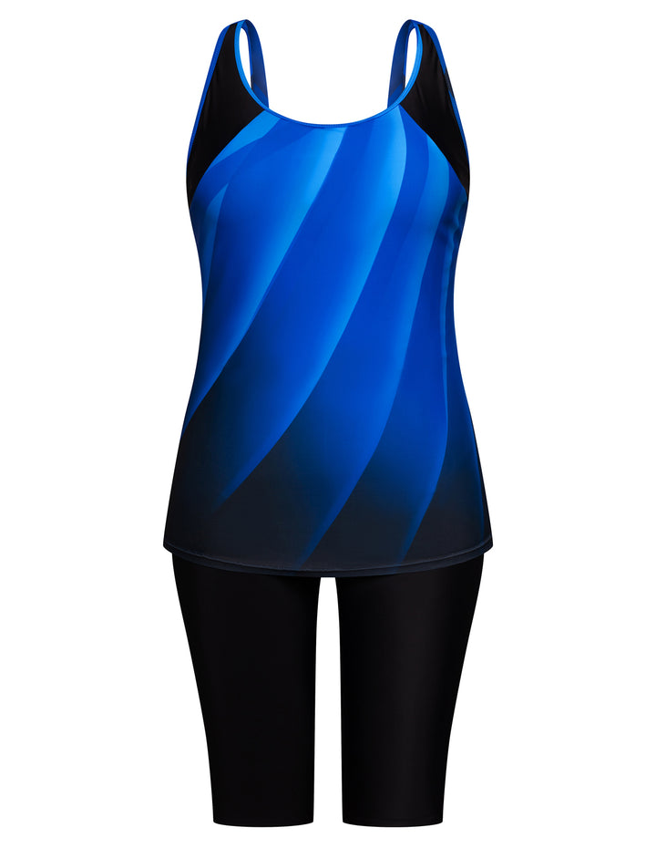 Hanna Nikole Women Plus Size Contrast Color Swimsuit U-Neck Padded Tops+Knee Length Shorts