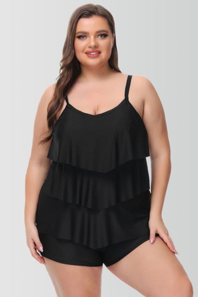 Black Separated Swimsuit Ruffle Decorated Tankini Set - Hanna Nikole