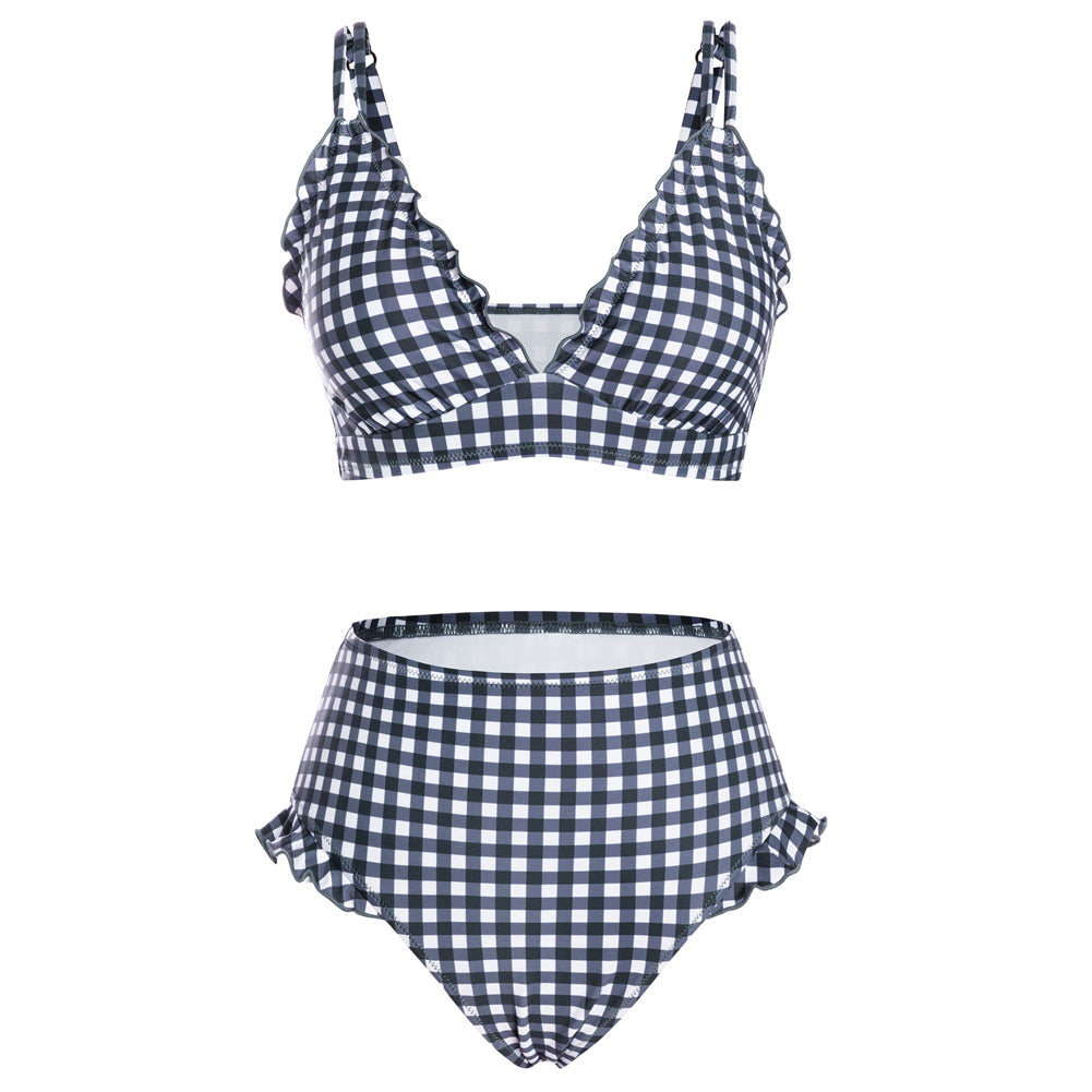 Hanna Nikole Women High Waisted Bikini Sets Ruffle, 2 Piece Bathing Suit Tummy Control, Sexy Retro Swimsuits Beachwear