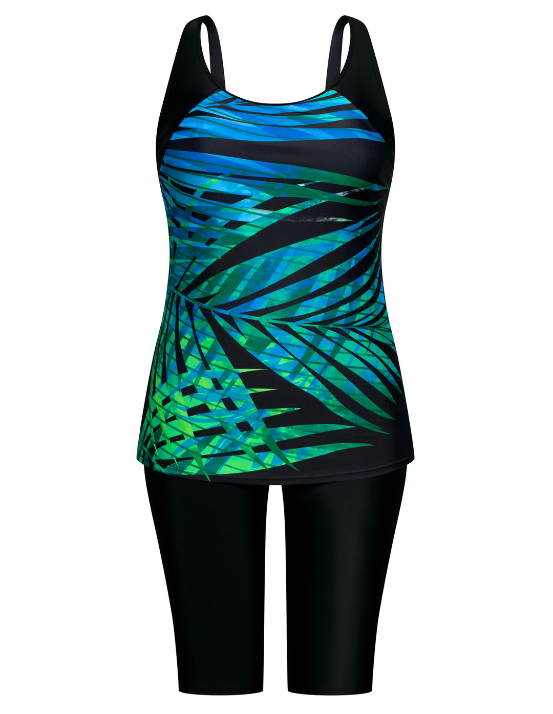 Hanna Nikole Women Plus Size Contrast Color Swimsuit U-Neck Padded Tops+Knee Length Shorts