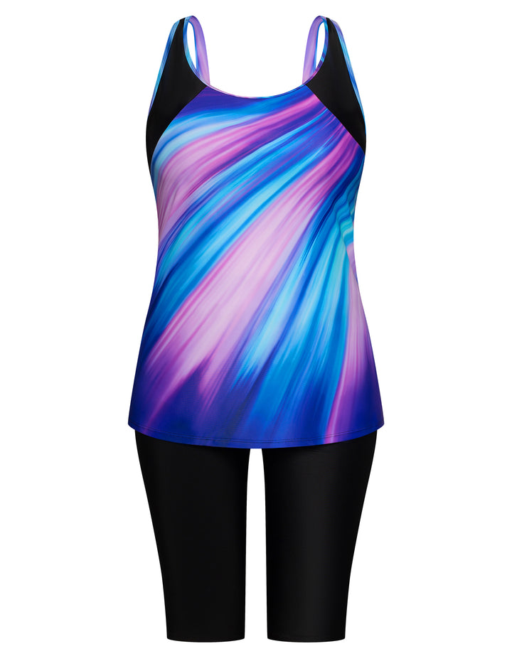 Hanna Nikole Women Plus Size Contrast Color Swimsuit U-Neck Padded Tops+Knee Length Shorts